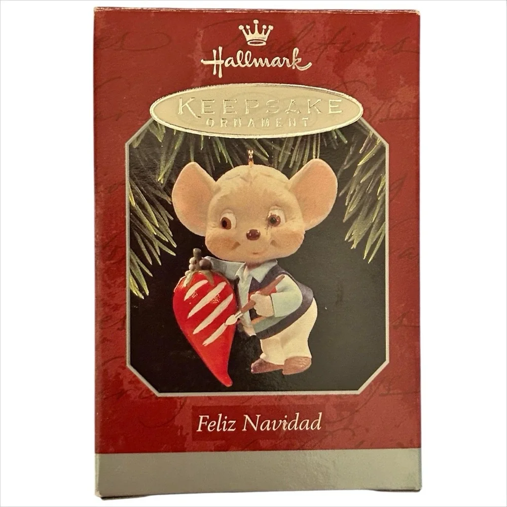 1998 Hallmark Keepsake Feliz Navidad Mouse Christmas Tree Ornament w Box Holiday